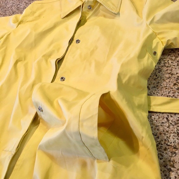 Paul Harris Design Small Yellow Rain Coat Midi Jacket Snap Front Collared Belted - Picture 10 of 12